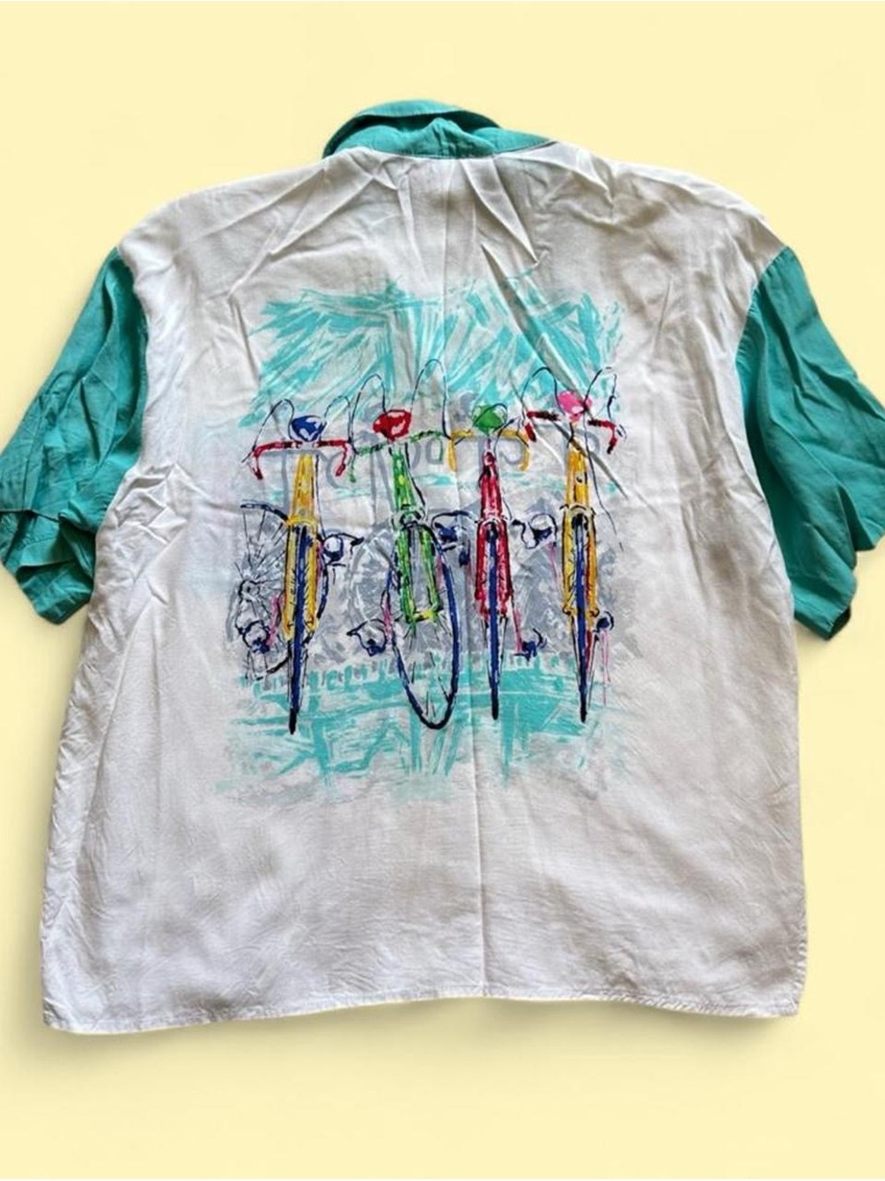 Vintage 1980s White and Blue bicycle button blouse L